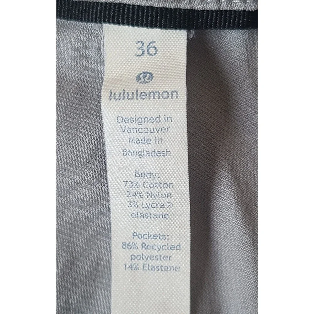 Lululemon Mens 36 Gray Stretch Chino Pants Straight Leg 5 Pocket 41 Inseam